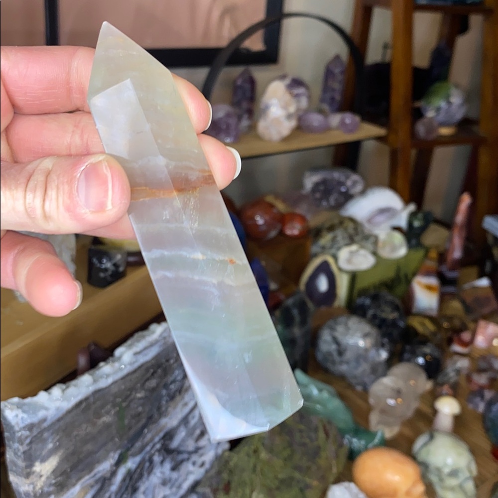 Dreamy Pale Rainbow Fluorite Tower - Soft Pastel Bands, Polished Point